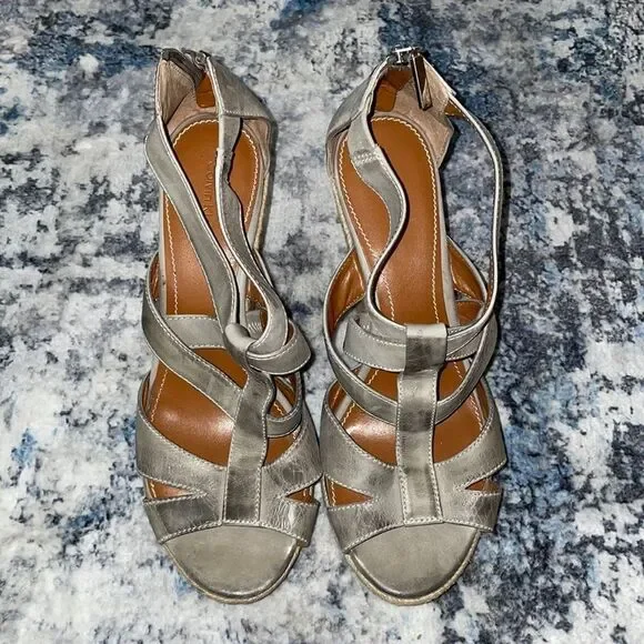 Strappy Grey Calvin Klein Wedges - Picture 1 of 6